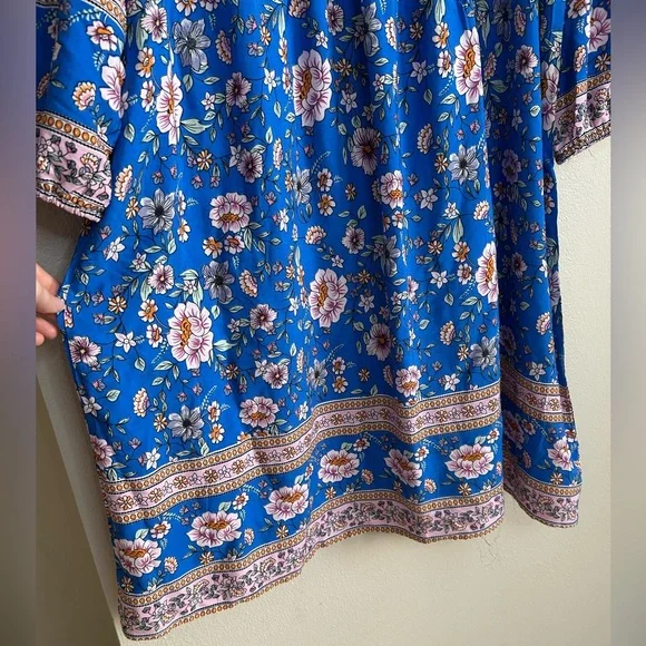 NWT Bluetime Summer Dress Boho V Neck 3/4 Sleeve Babydoll Floral Viscose Sz XL - Picture 10 of 13